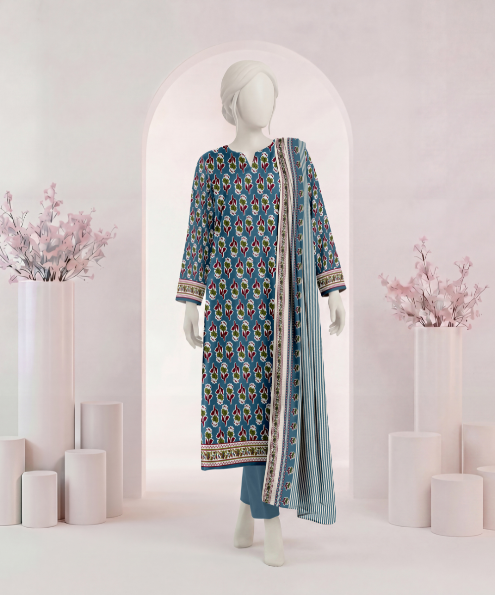 3PC Printed Signature Lawn Suit - D12