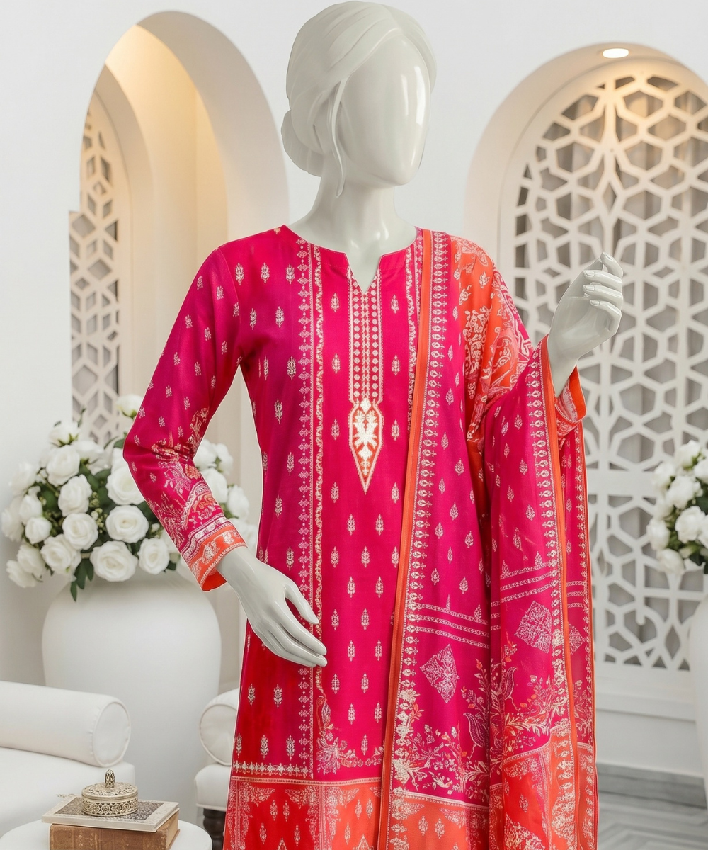 3PC Printed Signature Lawn Suit - D03