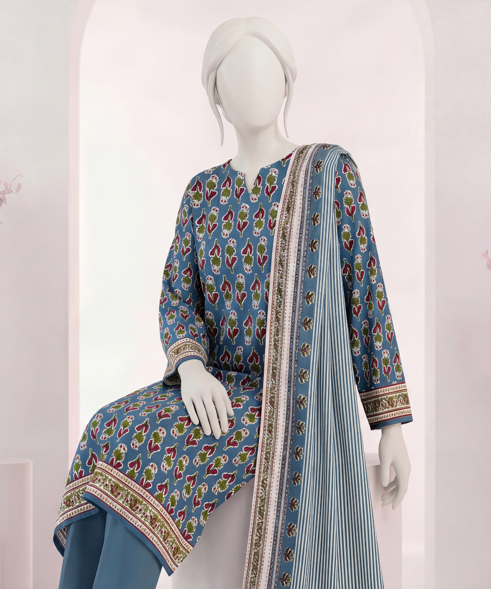 3PC Printed Signature Lawn Suit - D12