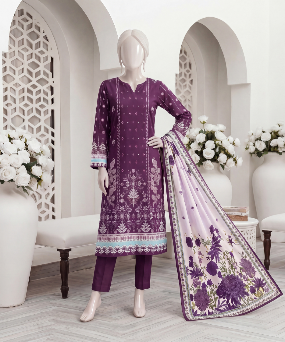 3PC Printed Signature Lawn Suit - D01
