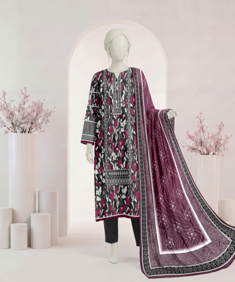 3PC Printed Signature Lawn Suit - D20