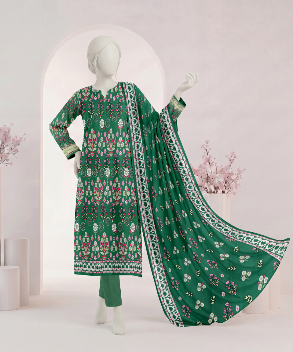 3PC Printed Signature Lawn Suit - D14