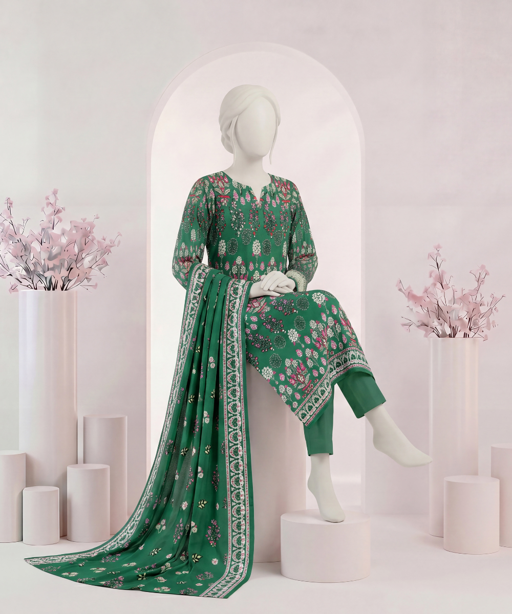 3PC Printed Signature Lawn Suit - D14