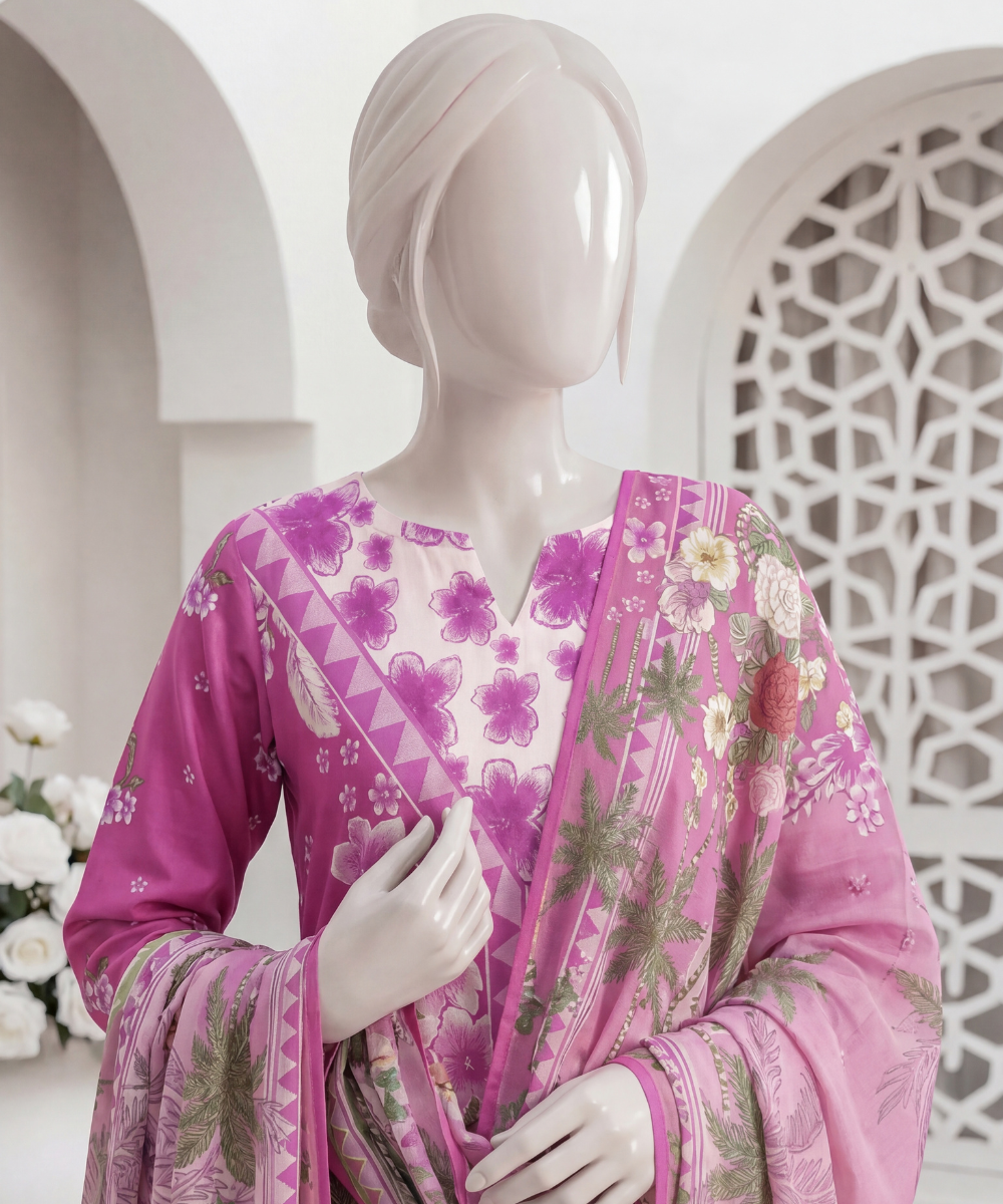 3PC Printed Signature Lawn Suit - D05