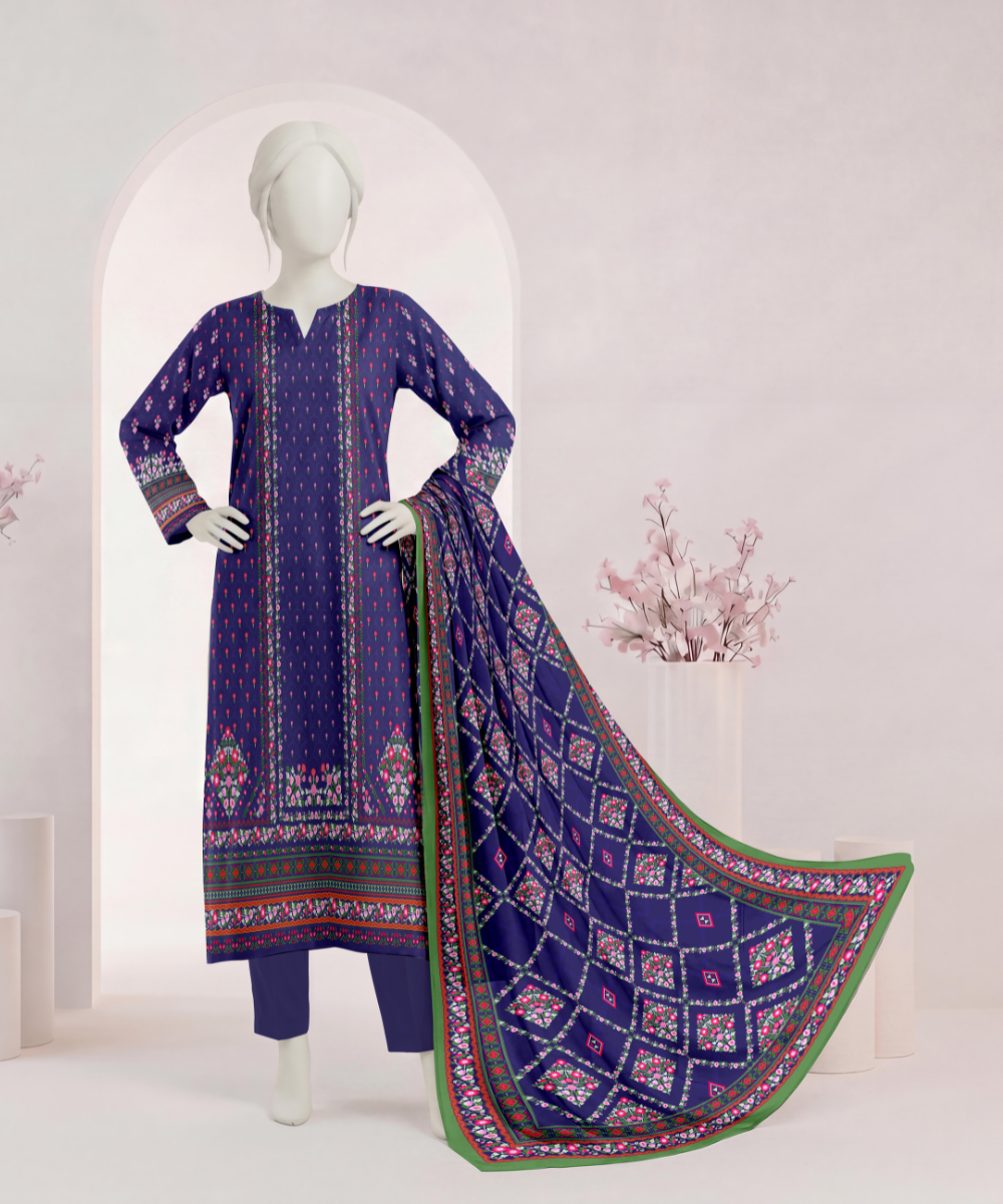 3PC Printed Signature Lawn Suit - D15