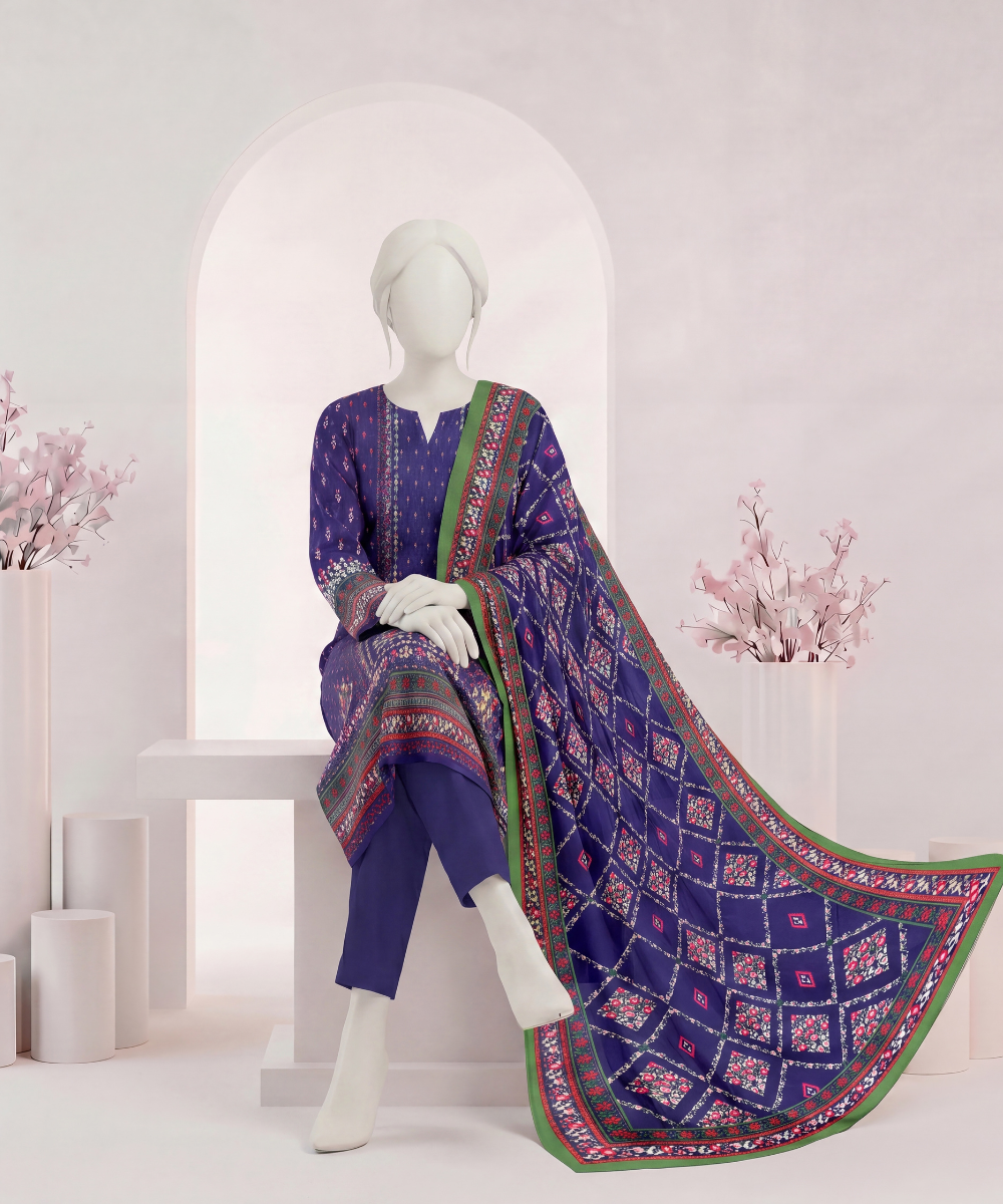 3PC Printed Signature Lawn Suit - D15