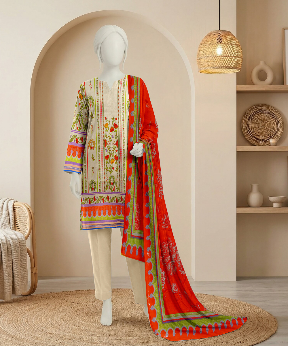 3PC Essential Printed Lawn Suit D-06