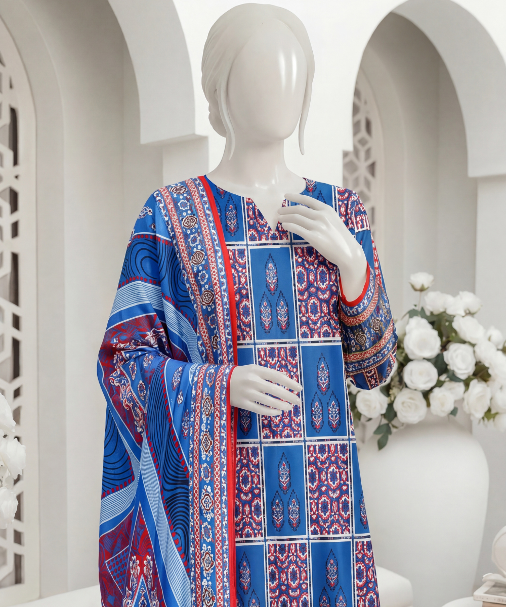 3PC Printed Signature Lawn Suit - D06