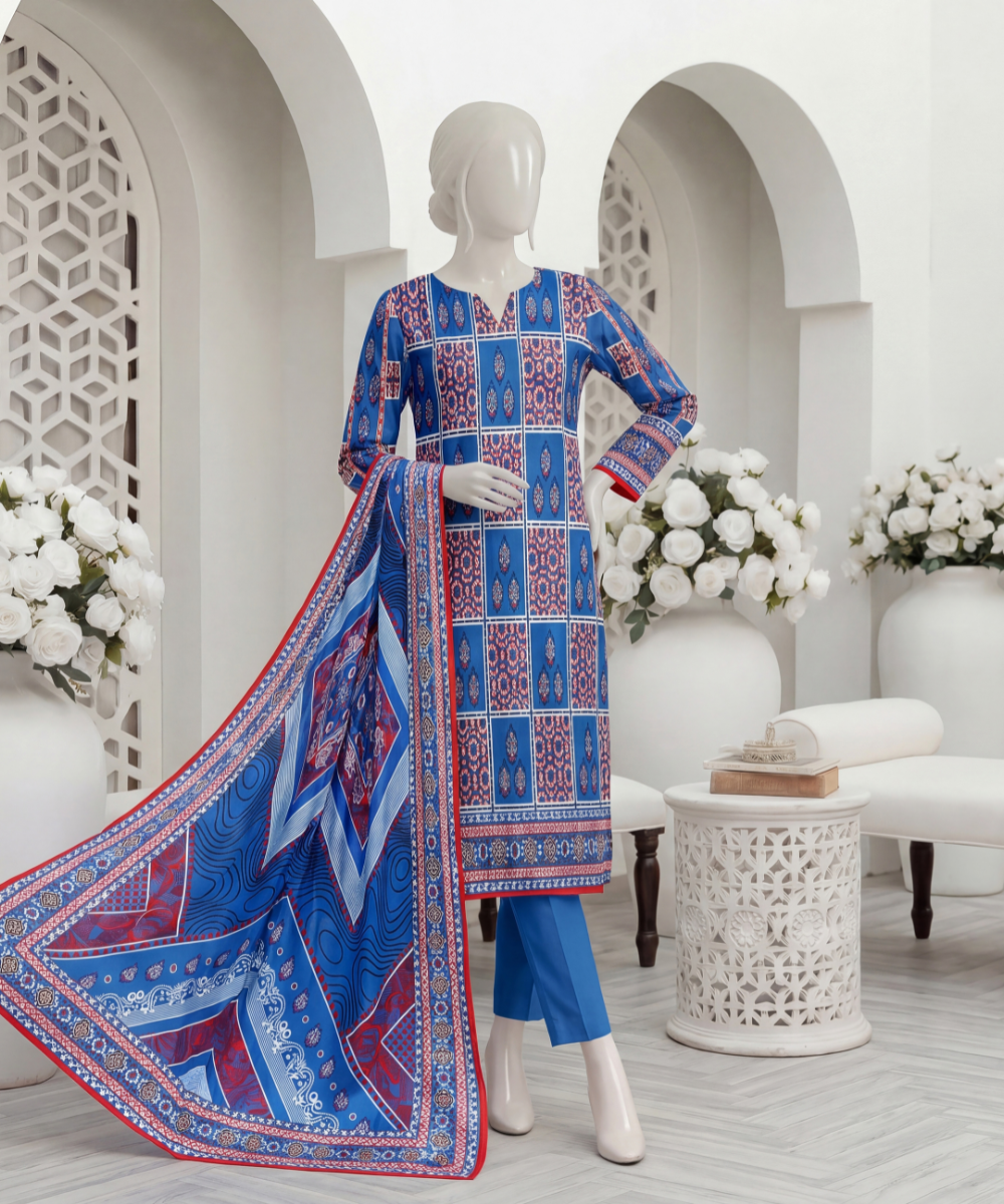 3PC Printed Signature Lawn Suit - D06