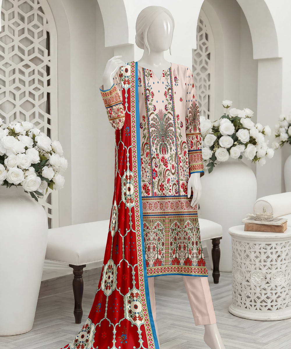 3PC Printed Signature Lawn Suit - D07