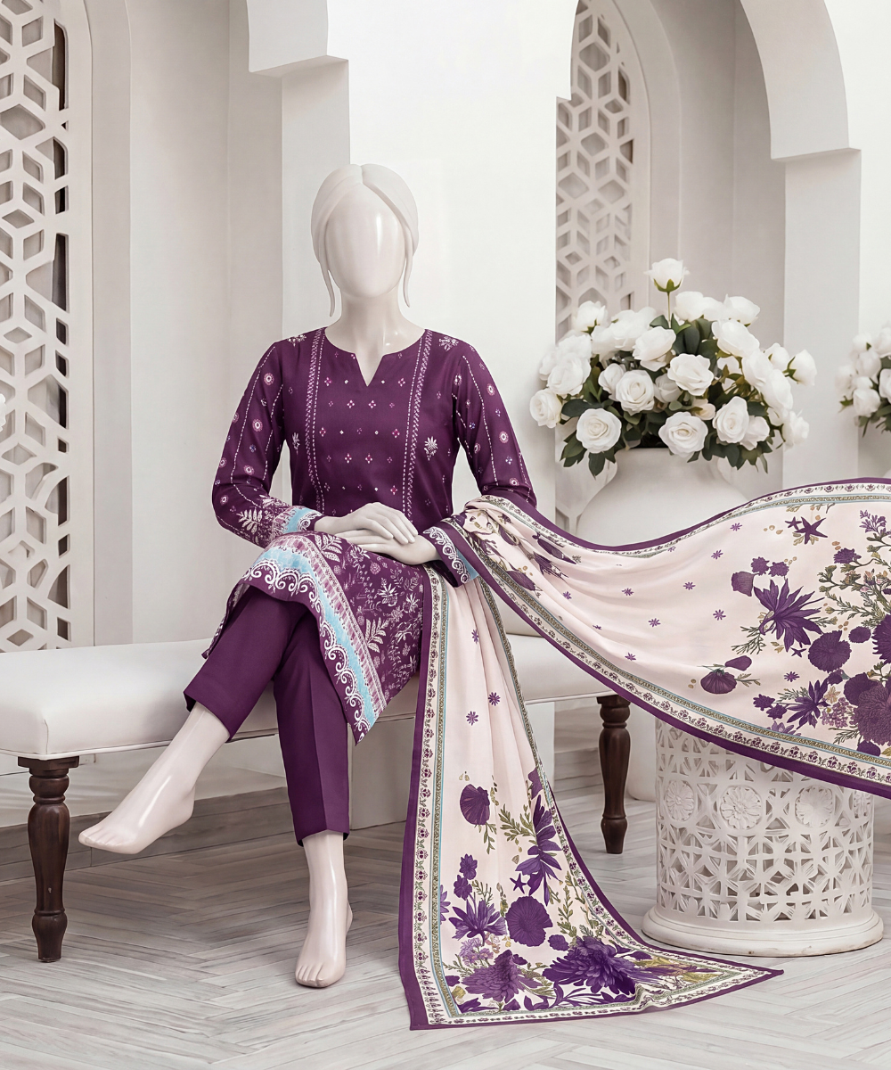3PC Printed Signature Lawn Suit - D01