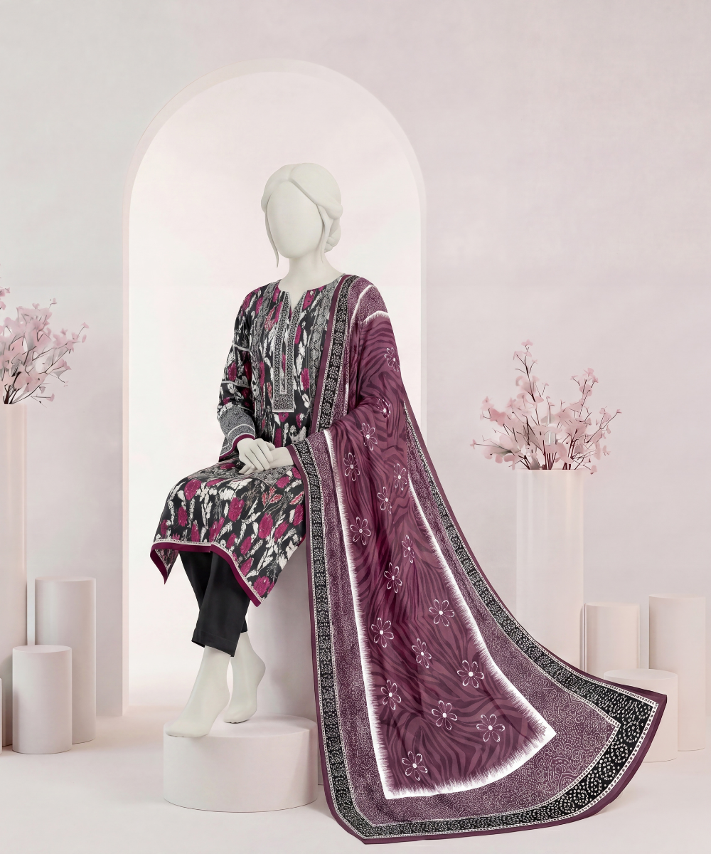 3PC Printed Signature Lawn Suit - D20