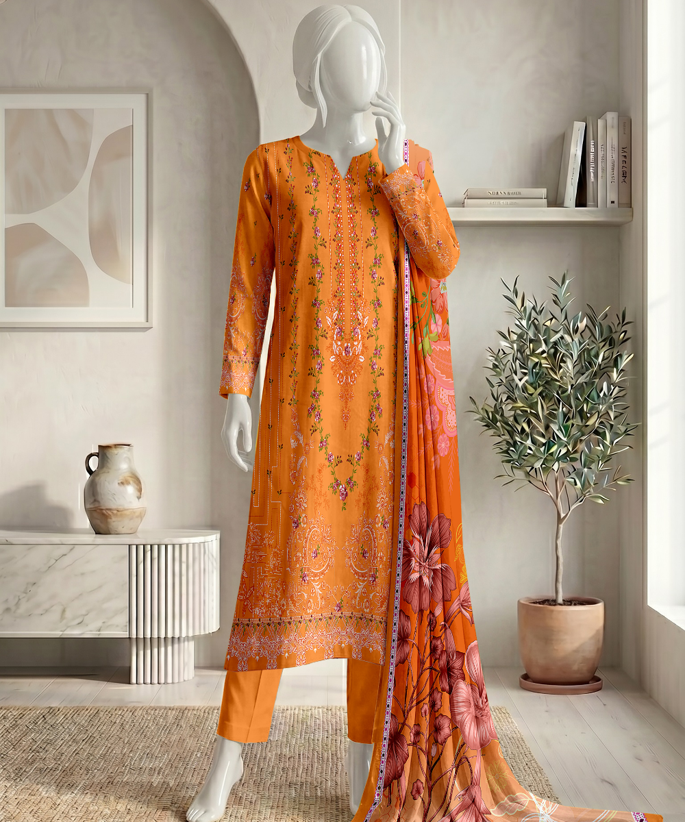 3PC Printed Premium Lawn Suit - D05