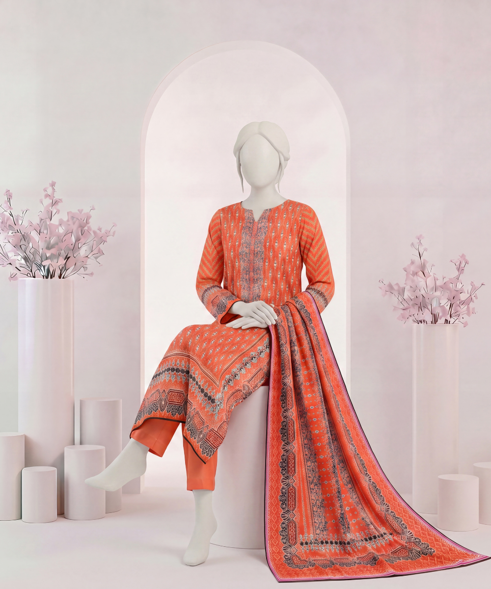 3PC Printed Signature Lawn Suit - D16