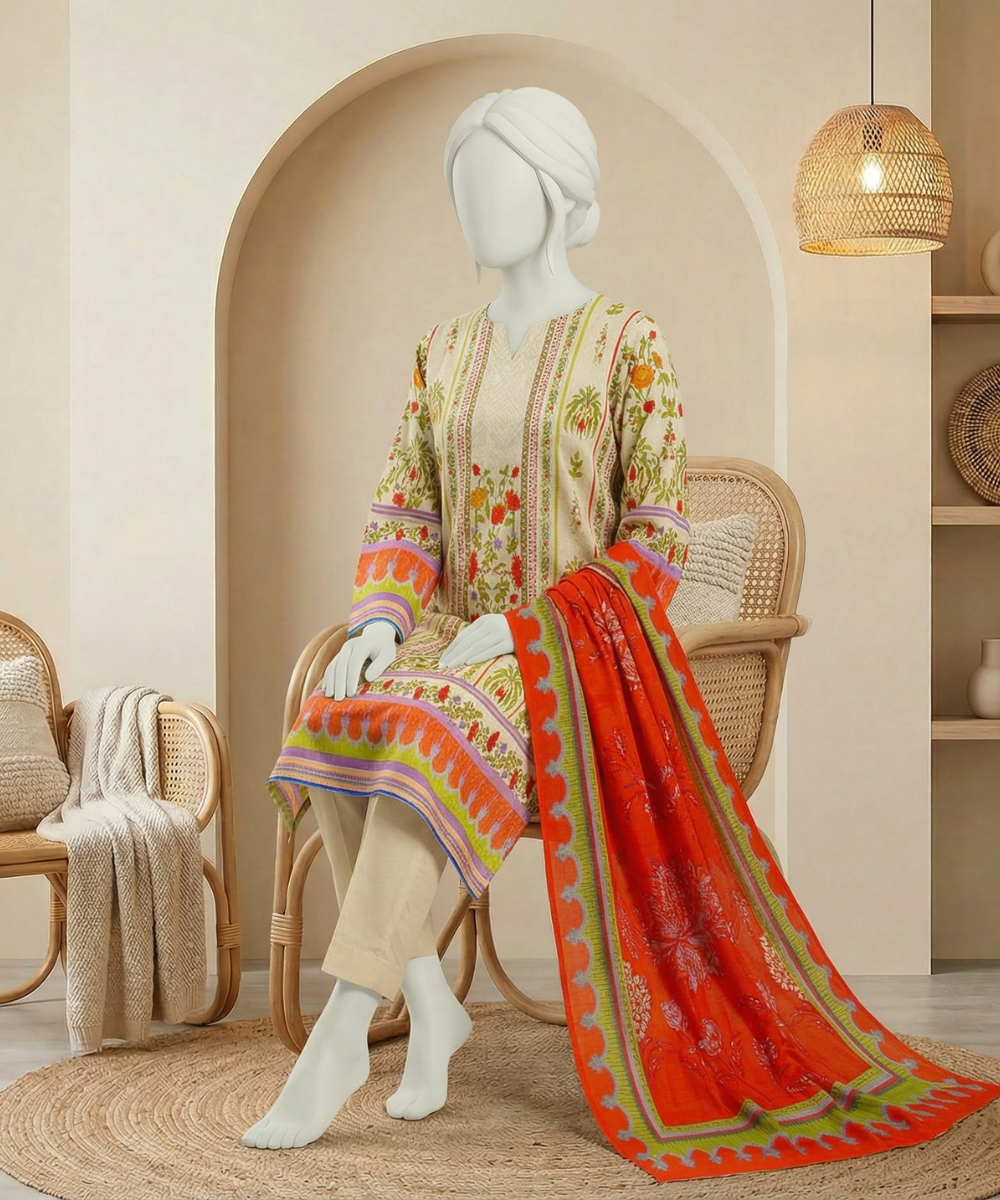 3PC Essential Printed Lawn Suit D-06