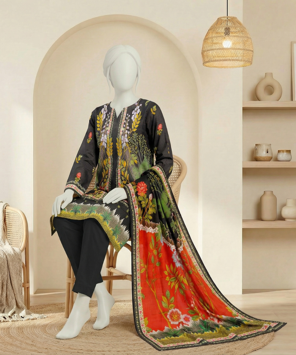 3PC Essential Printed Lawn Suit D-03