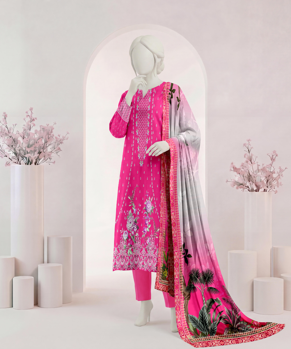 3PC Printed Signature Lawn Suit - D17