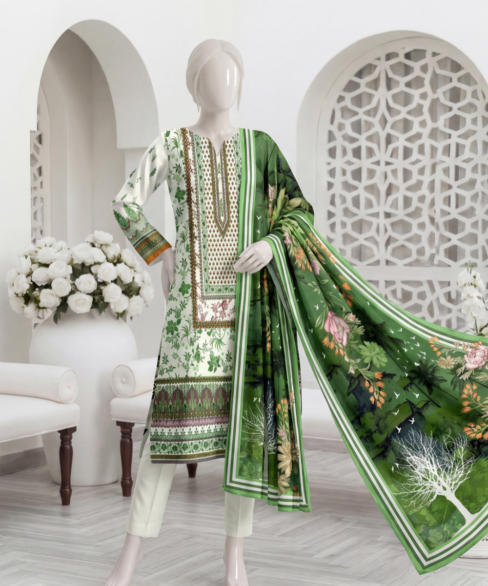3PC Printed Signature Lawn Suit - D08