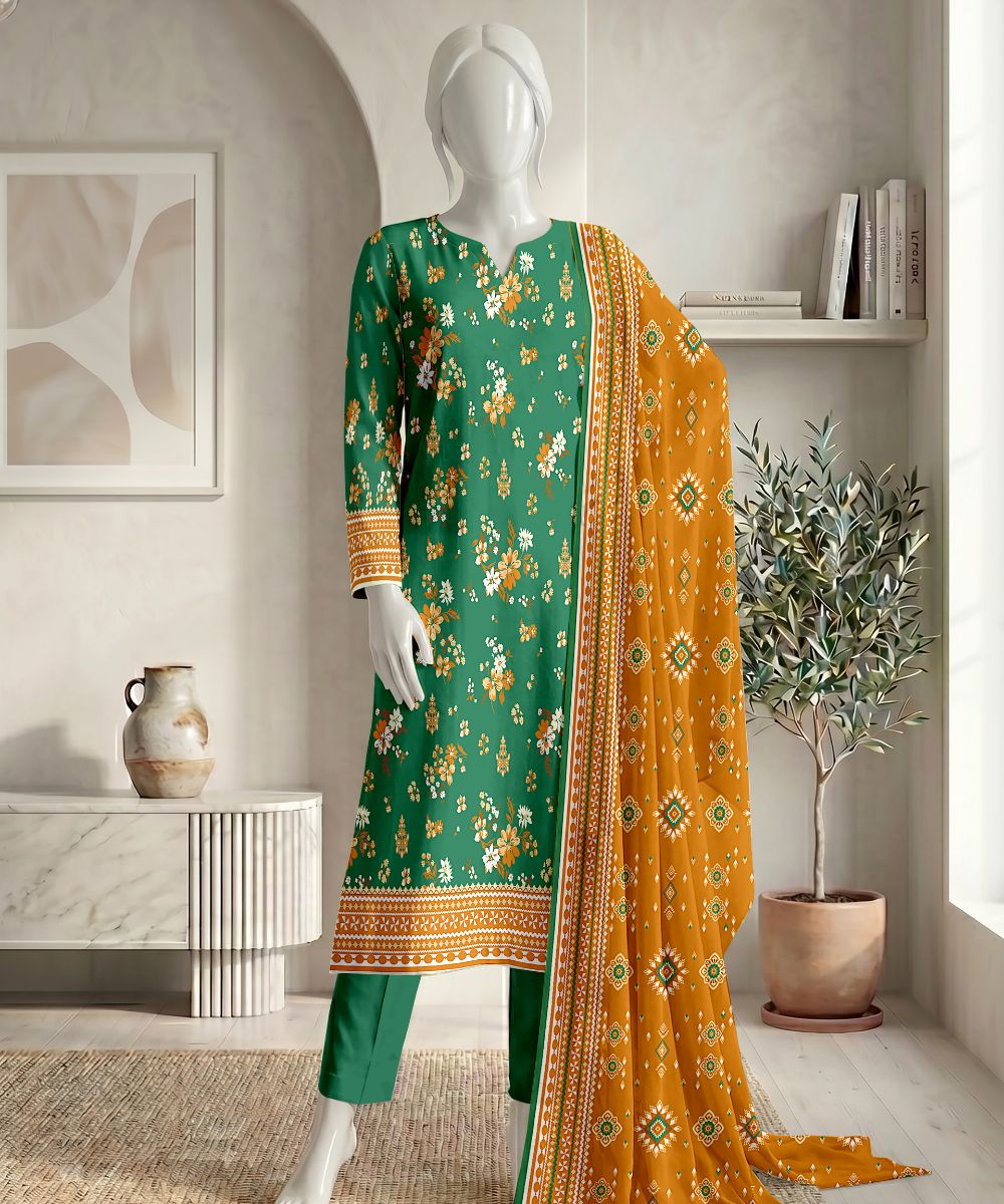 3PC Printed Premium Lawn Suit - D03