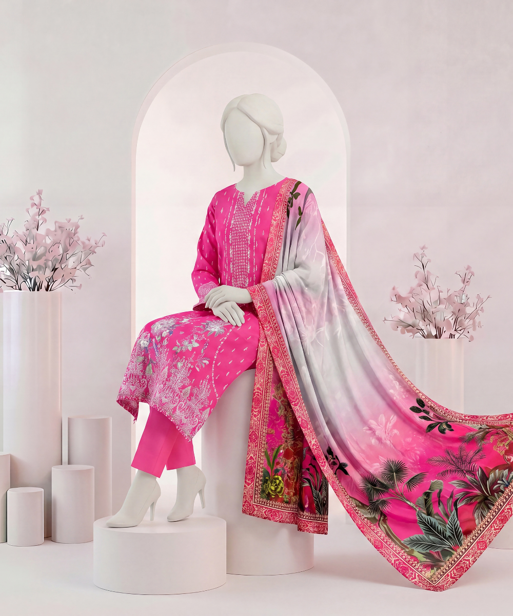 3PC Printed Signature Lawn Suit - D17