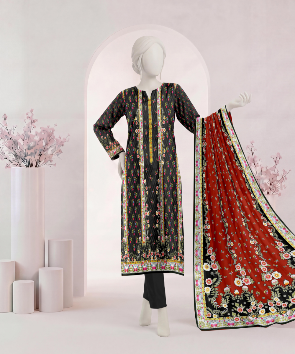 3PC Printed Signature Lawn Suit - D18