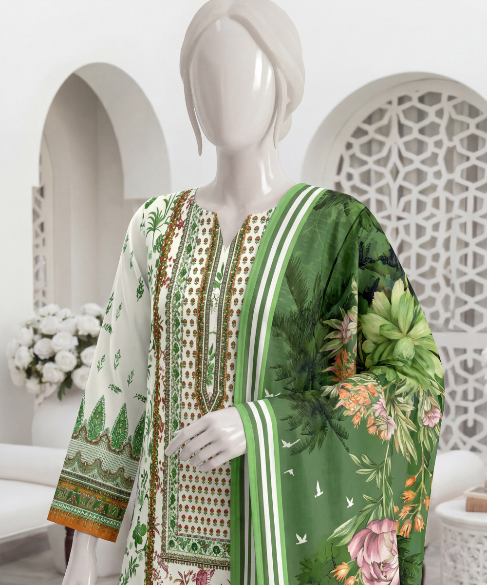 3PC Printed Signature Lawn Suit - D08