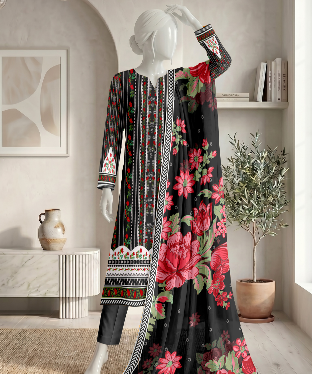 3PC Printed Premium Lawn Suit - D01