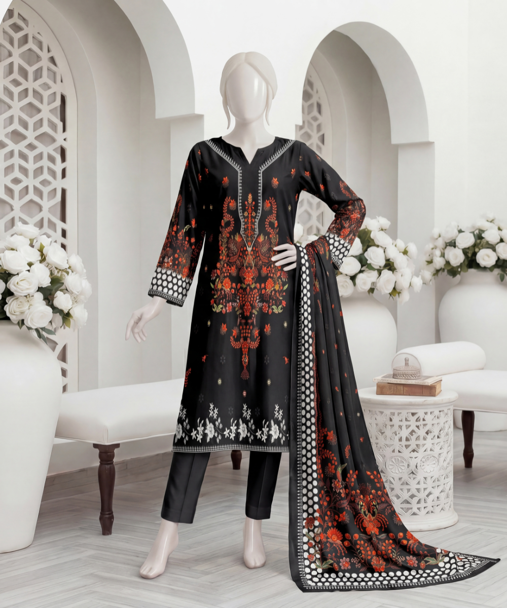 3PC Printed Signature Lawn Suit - D09