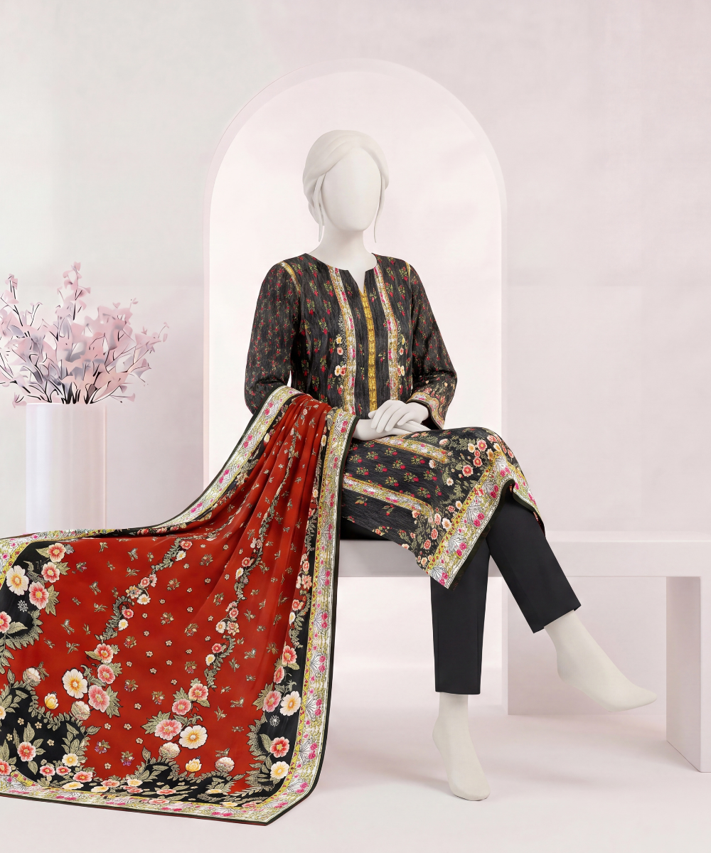 3PC Printed Signature Lawn Suit - D18