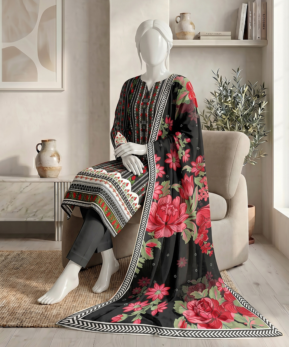 3PC Printed Premium Lawn Suit - D01