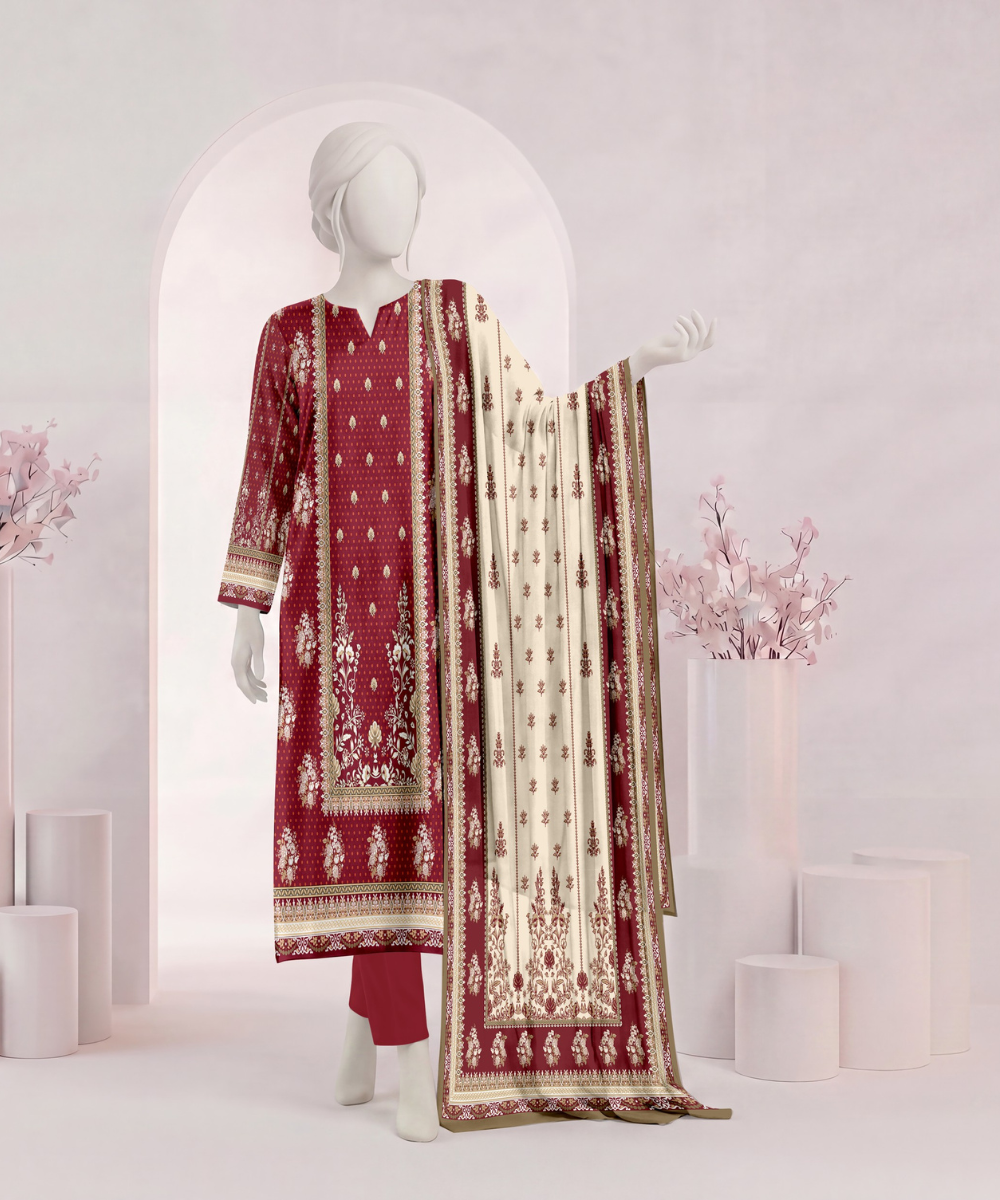 3PC Printed Signature Lawn Suit - D19
