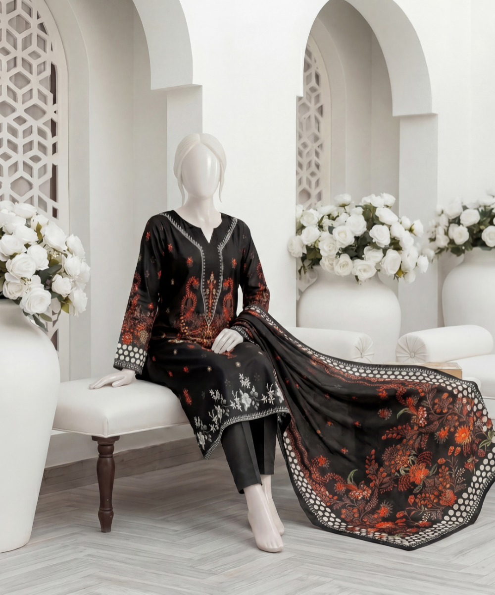 3PC Printed Signature Lawn Suit - D09