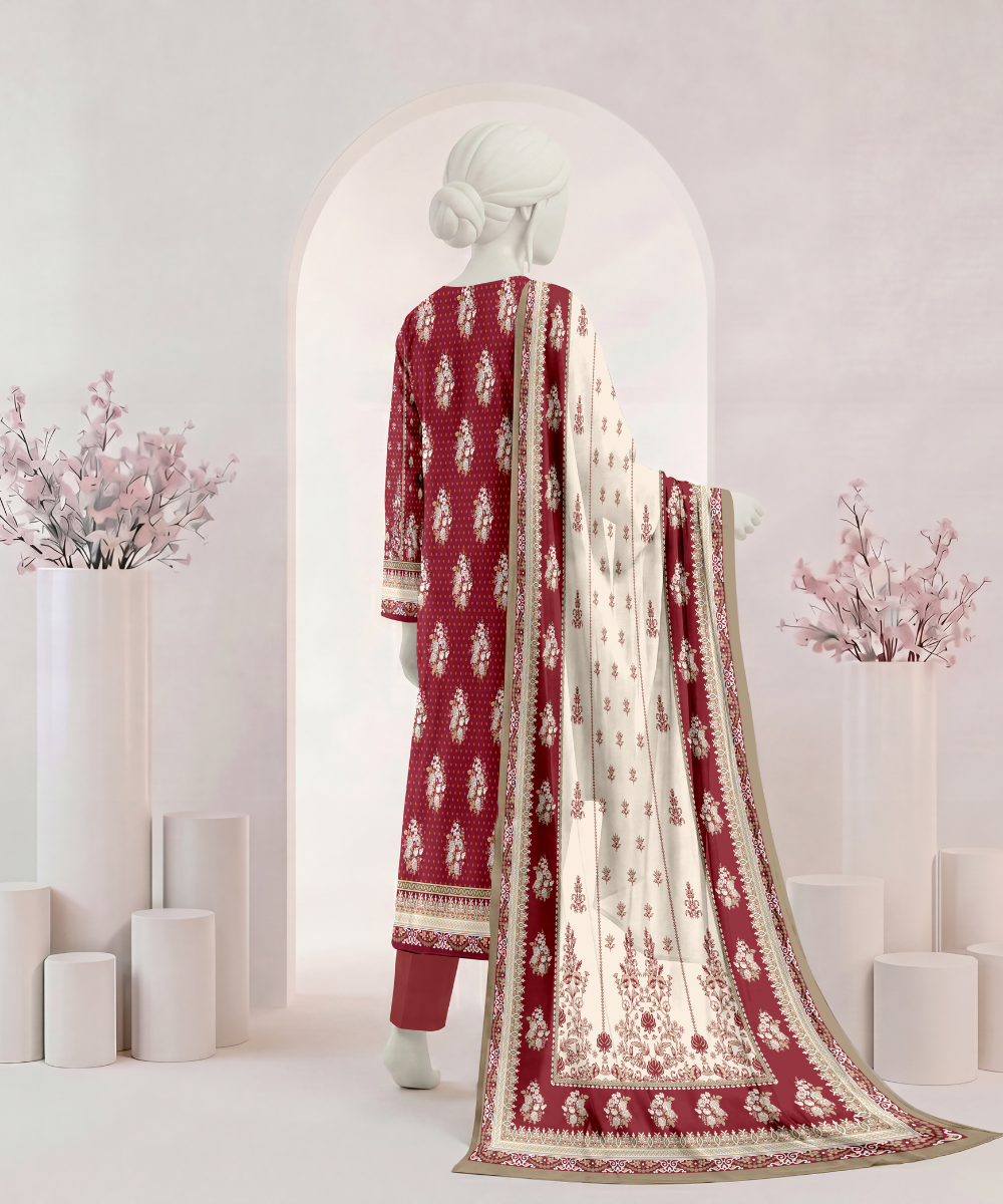 3PC Printed Signature Lawn Suit - D19