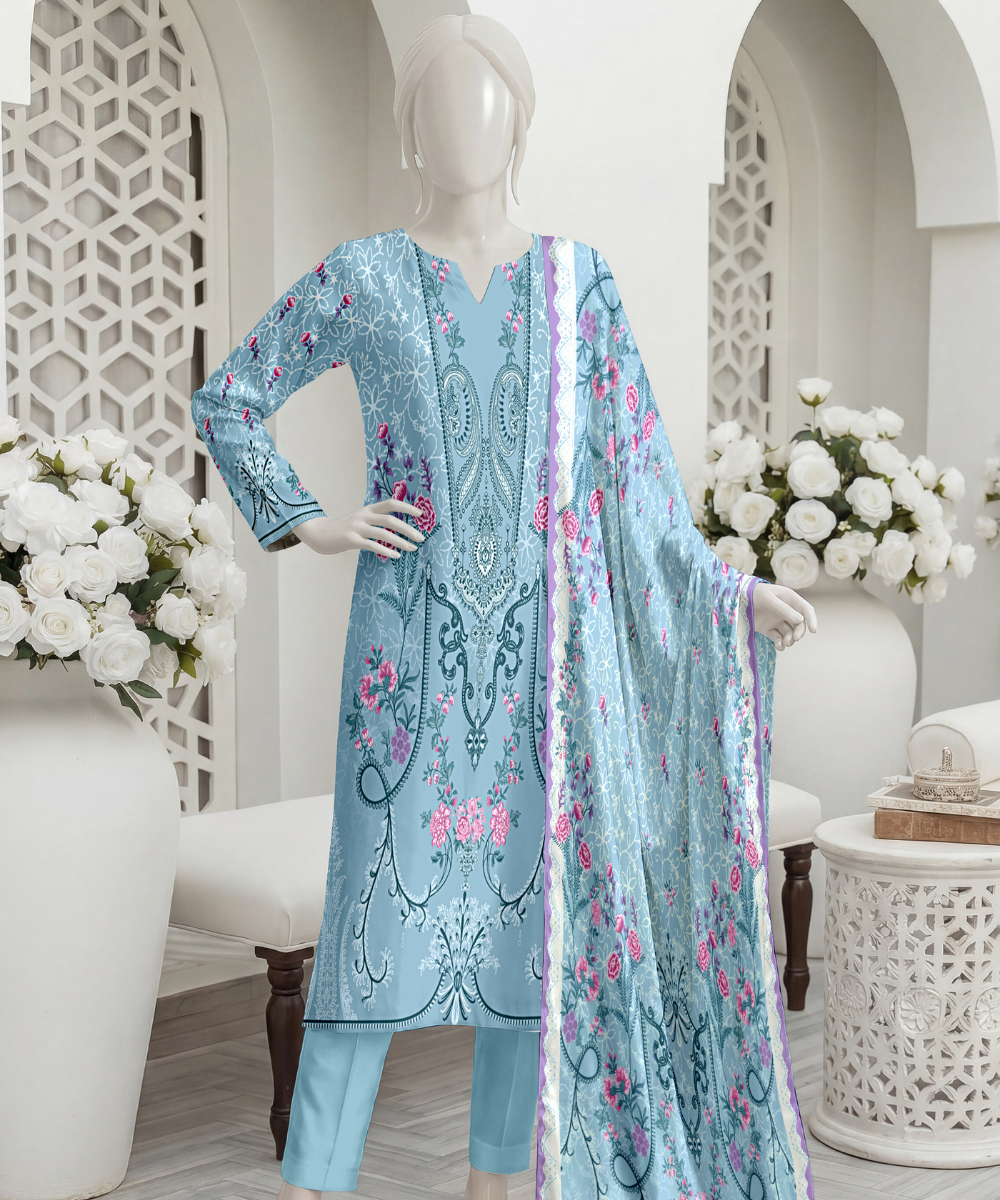 3PC Printed Signature Lawn Suit - D10