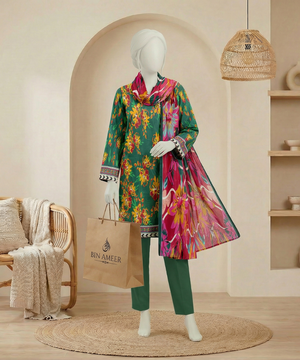 3PC Essential Printed Lawn Suit D-09