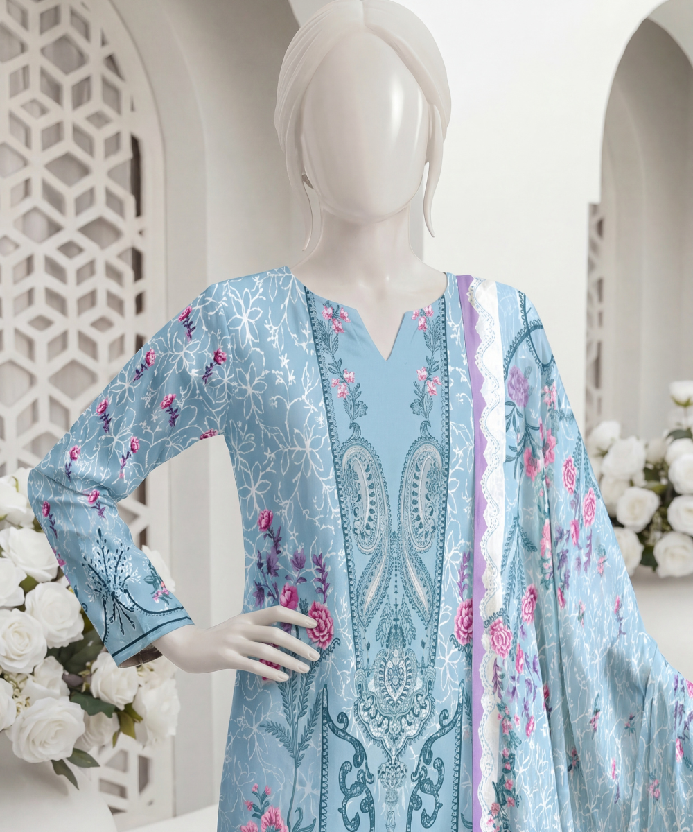 3PC Printed Signature Lawn Suit - D10