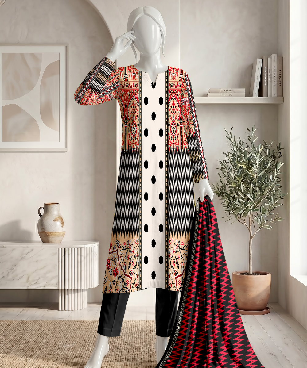 3PC Printed Premium Lawn Suit - D07