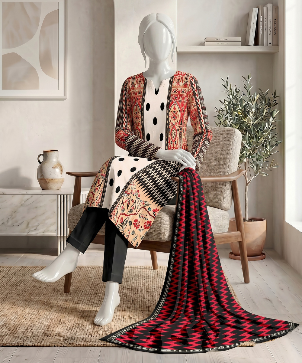 3PC Printed Premium Lawn Suit - D07