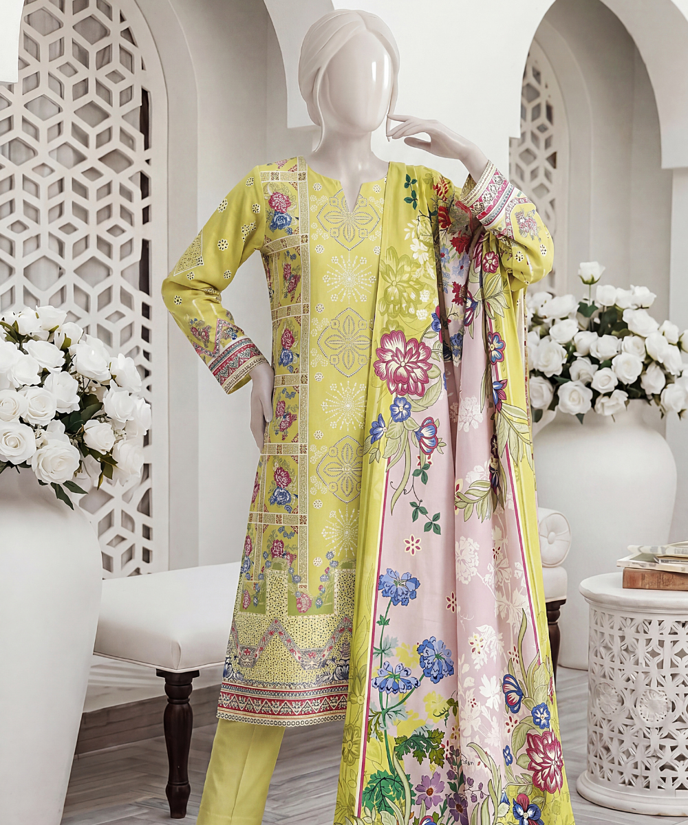 3PC Printed Signature Lawn Suit - D02