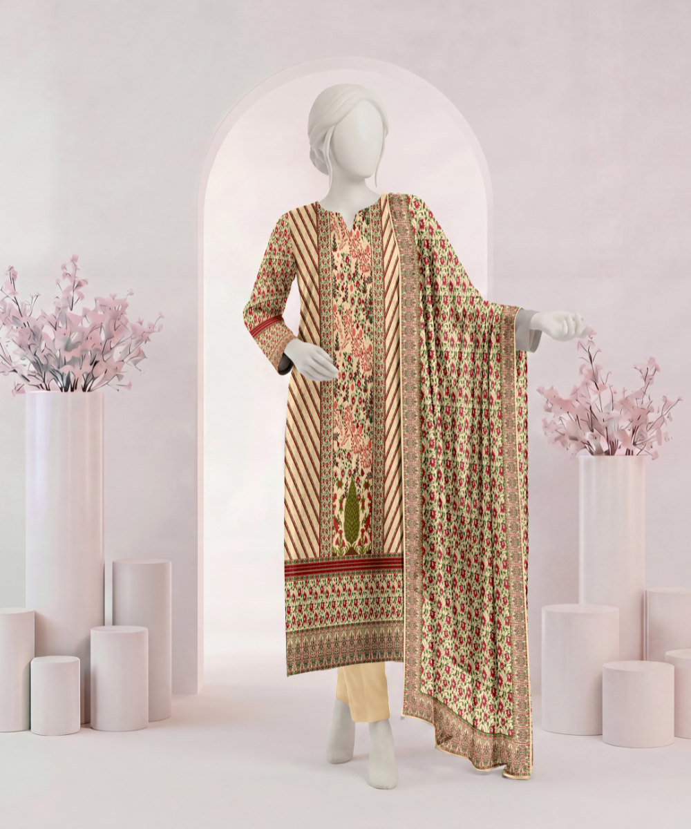 3PC Printed Signature Lawn Suit - D11