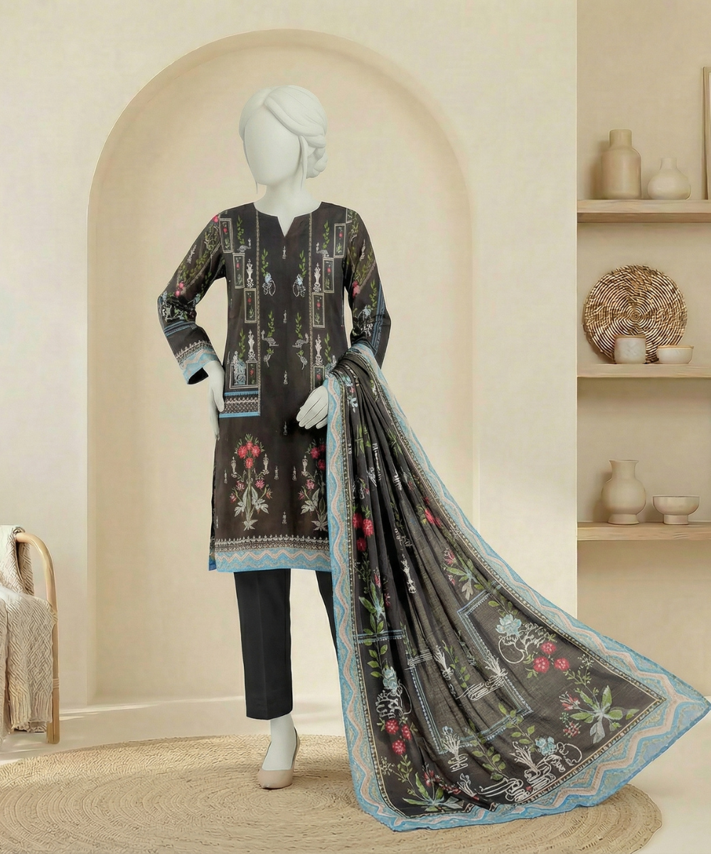 3PC Essential Printed Lawn Suit D-02