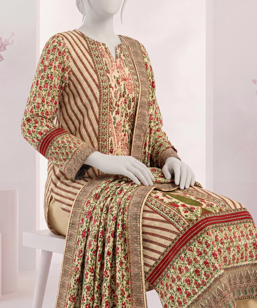 3PC Printed Signature Lawn Suit - D11
